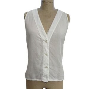 Jesse Kamm Sleeveless Vest Style Top White Size L Linen Blend Semi Sheer